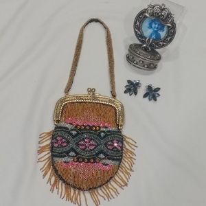 VTG Christiana Boho Fringe Beaded Silk lined Bag